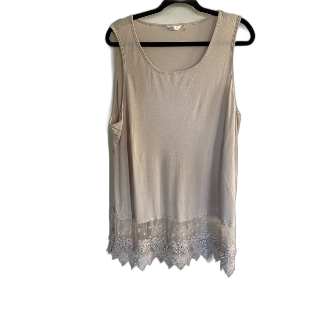 Kaktus Tunic Tank Top Embroidered Lace Trim Sz 1X Beige Color Long Boho festival